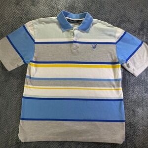 South Pole Signature Series Men's Striped Polo Shirt‎ Size L Blue Gray Yellow